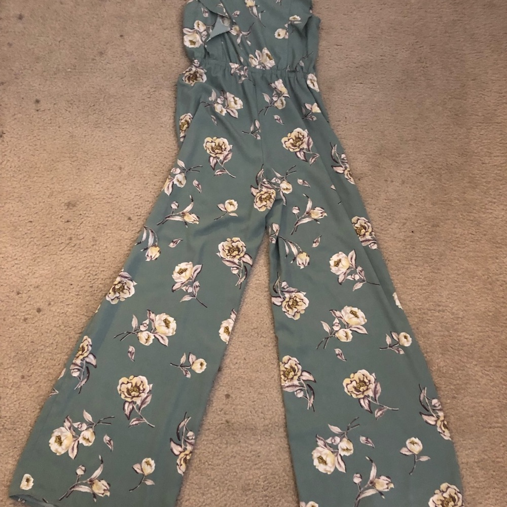 Flower print wide leg jumpsuit